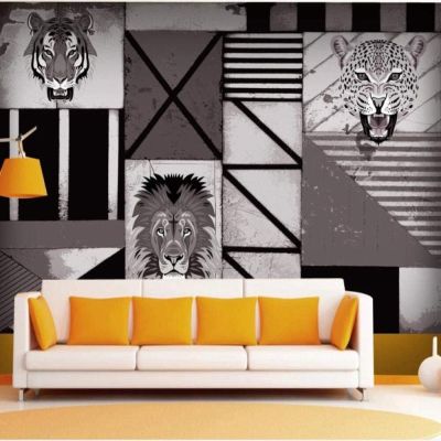 XLMING Abstract Lion and Leopard Geometric 3D Wallpaper, Silk-Finish Wall Mural for Dining Room, Bedroom, Living Room, Sofa or TV Background, 200 x 140 cm