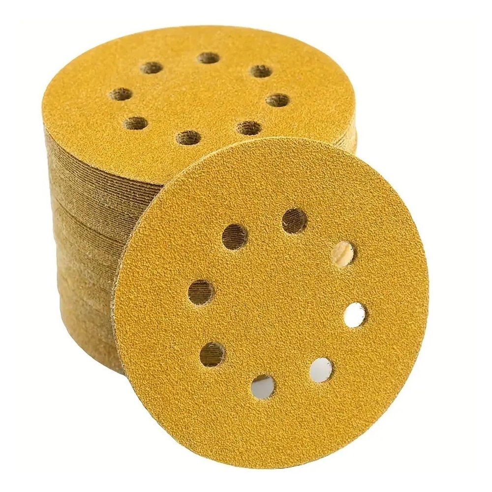 WBTAJZHY 50-Piece Yellow Sandpaper with 8 Holes, Hook-and-Loop, 60–800 Grit, 5-Inch Sanding Discs (320 Grit)