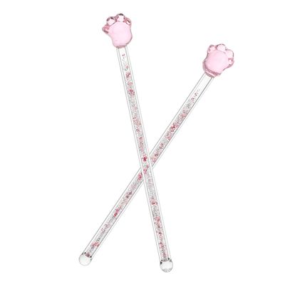 Housoutil 2-Piece Glass Stirrer Set with Long Handles, Delicate Pink