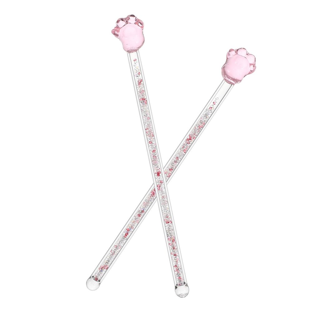 Housoutil 2-Piece Glass Stirrer Set with Long Handles, Delicate Pink