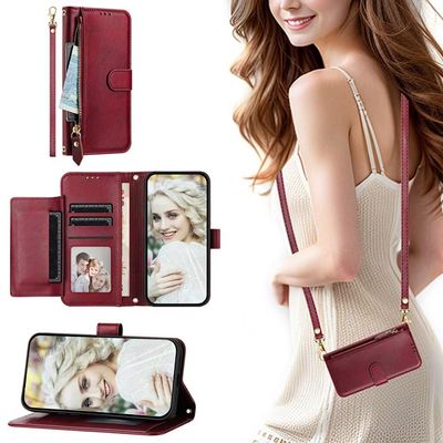 SEHEYA Crossbody Wallet Case for Samsung Galaxy A07 4G/A06 5G/A06 4G, Vintage PU Leather, Dark Red