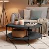 CLP Round Corbitan Wooden Coffee Table, 2-Tier Sofa Table with Storage, Small Side Table with Black Metal Frame, Gray, 80 cm view 3