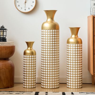 Rpuzonier Large Floor Vases Set of 3, 83/65/50 cm Tall, Gold & White