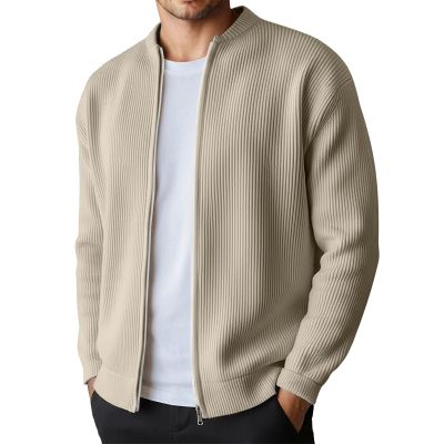 Foweknow Men's Knit Cardigan Jacket with Crew Neck and Zipper
