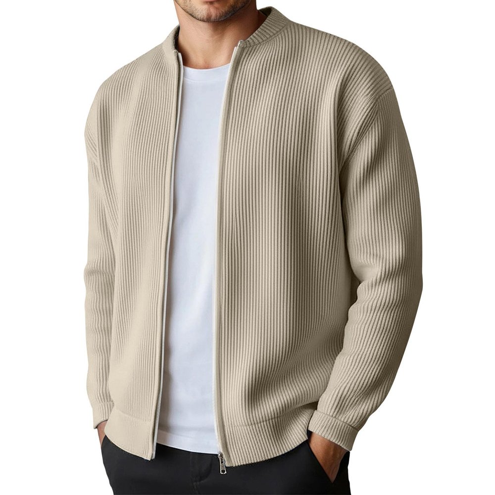 Foweknow Men's Knit Cardigan Jacket with Crew Neck and Zipper