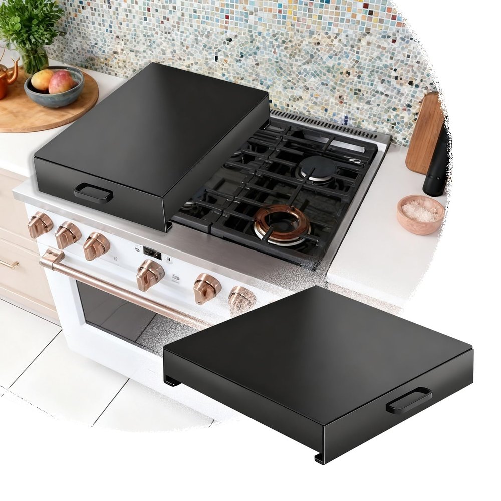 Custom-Fit Gas Stove Cover with Cutting Board, Heat-Resistant Stainless Steel, 30 x 22.9 x 3.6 in