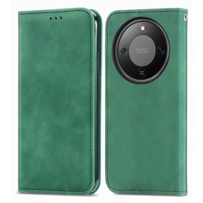YUEQIAN Case for Honor Magic8 Lite/Magic 8 Lite, Premium PU Leather Flip Wallet Case with Card Slot, Magnetic Closure and Foldable Stand, Shock-Resistant, Green