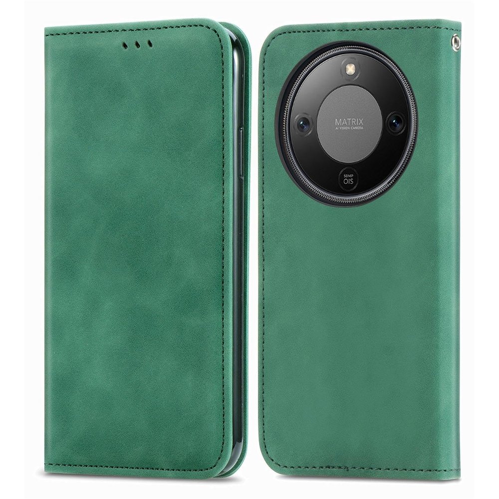 YUEQIAN Case for Honor Magic8 Lite/Magic 8 Lite, Premium PU Leather Flip Wallet Case with Card Slot, Magnetic Closure and Foldable Stand, Shock-Resistant, Green