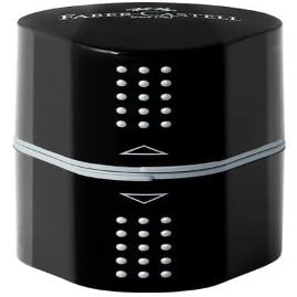 FABER-CASTELL Grip 2001 Triple Pencil Sharpener with Container, for 8–10 mm Diameters, Black (1 Count)