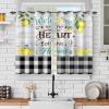 VELOMEA Rustic Country Checkered Lemon Kitchen Curtains, White Black Yellow, Light-Blocking 2-Piece Set, 140 x 160 cm view 2
