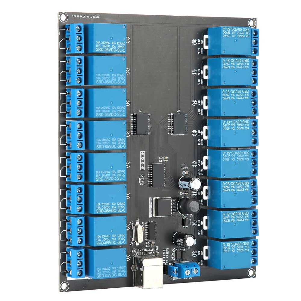 USB-Controlled 16-Channel SPDT Relay Module, Optoisolated, 9–36 V