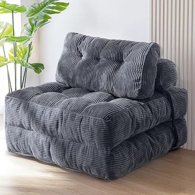 Portable Folding Sofa Chair with Soft Corduroy Mattress and Pillow