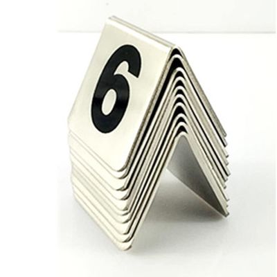 Reusable Stainless Steel Table Number Signs, Tent Style, 1–50 or 1–100, 5 × 5 cm