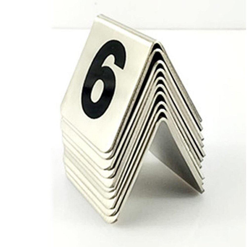 Reusable Stainless Steel Table Number Signs, Tent Style, 1–50 or 1–100, 5 × 5 cm