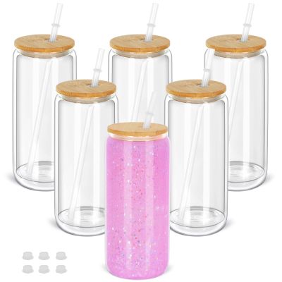 Cosictic 20 oz Glass Snow Globe Tumblers, 591 mL, Double-Wall, Pre-Drilled Hole with Plugs, 6-Pack