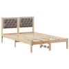 Homgoday Solid Pine Bed Frame with Upholstered Headboard, Taupe, British Double, Modern Style, Model 878202 view 1