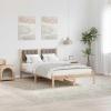 Homgoday Solid Pine Bed Frame with Upholstered Headboard, Taupe, British Double, Modern Style, Model 878202 view 2