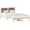 Homgoday Solid Pine Bed Frame with Upholstered Headboard, Taupe, British Double, Modern Style, Model 878202 view 3