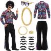 Men's 1970s Rave Party Hippie Costume Set, 18-Piece, Style C, XL view 1