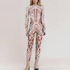 Caxndycing Women's Mecha Skeleton 3D Print Long-Sleeve Skinny Catsuit view 3