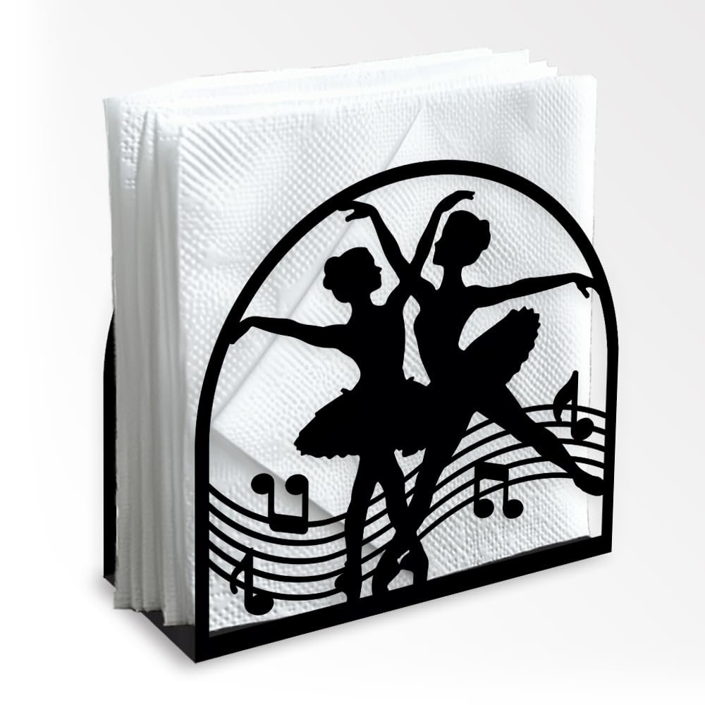 Doodlream Metal Napkin Holder, 13.5 x 12.5 x 5 cm, Black Ballerina Design