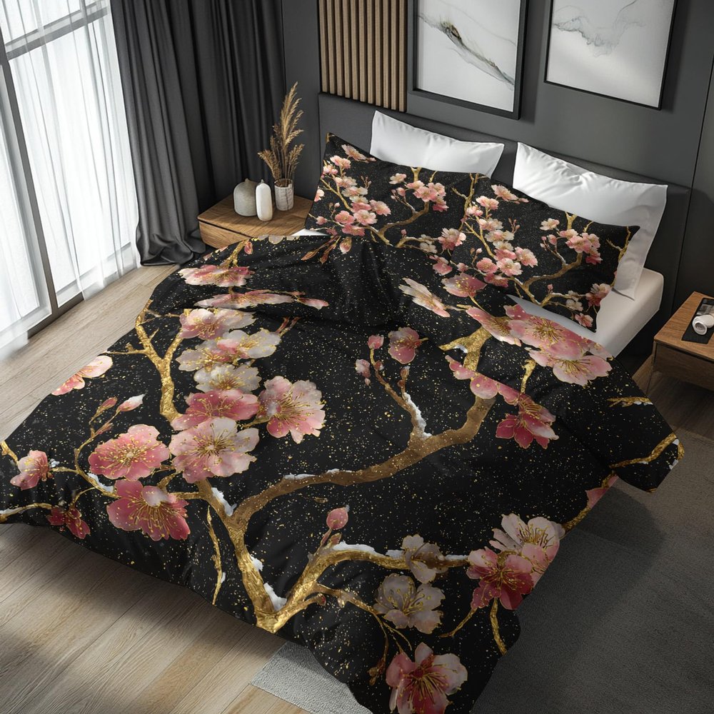Reversible Chinese Floral Duvet Cover Set, 155 x 220 cm