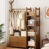 Modern Open Wood Wardrobe with Drawers and Bamboo Clothes Rod view 2