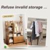 Modern Open Wood Wardrobe with Drawers and Bamboo Clothes Rod view 3