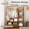 Modern Open Wood Wardrobe with Drawers and Bamboo Clothes Rod view 4