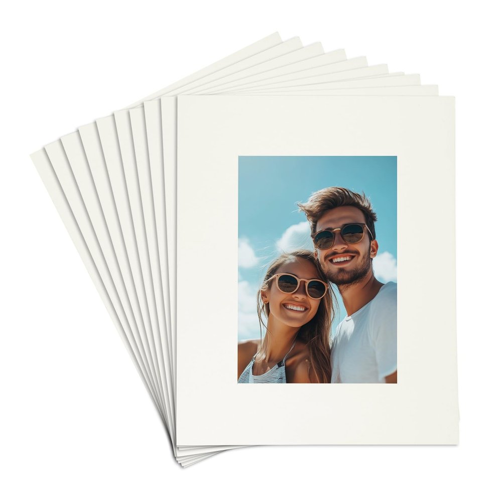 QUARKZMAN 10-Pack 8 x 10 in Mat Boards for 5 x 7 in Photos, Acid-Free White Core, Beveled Cut, Cream