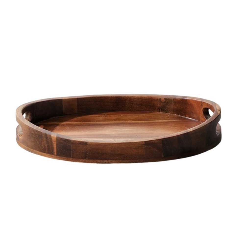 Oval Solid Wood Serving Tray in Japanese Style