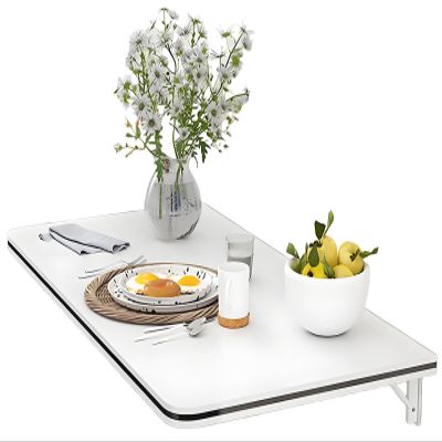 Narrow Wall-Mounted Table with Leaves, Folding Wooden Dining Table for Small Spaces, 50 x 40 cm, White