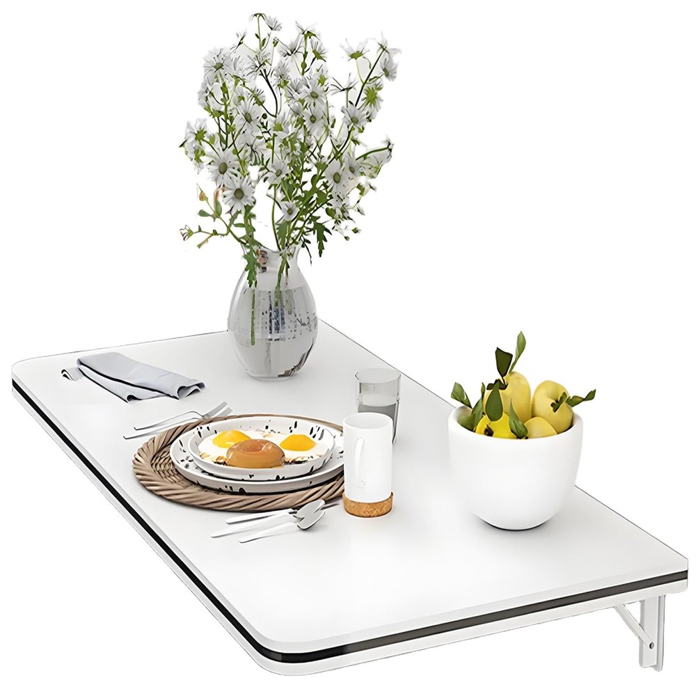 Narrow Wall-Mounted Table with Leaves, Folding Wooden Dining Table for Small Spaces, 50 x 40 cm, White