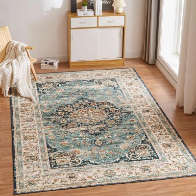 CHOSHOME Washable Low-Pile Rug for Living Room – 300 x 400 cm, Vintage Blue