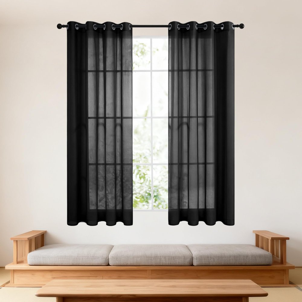 XUEXIAOH Sheer Curtain, 250 x 180 cm, Polyester, Black
