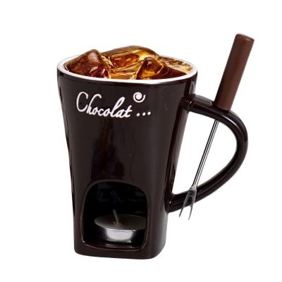 Chocolate Fondue Cup Set with Fork, Ceramic Melting Cup