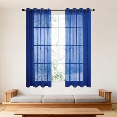 XUEXIAOH Sheer Eyelet Curtain 150 x 130 cm, Linen Look, Dark Blue