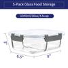 MFY 5-Pack 36 oz Glass Food Storage Containers with Lids, 2-Compartment Meal Prep Boxes, Microwave/Dishwasher Safe, Gray view 2