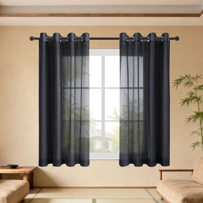 CHUNRONG Sheer Curtains 370 x 360 cm, Modern Grommet Curtains, Selectable Size and Color, Black