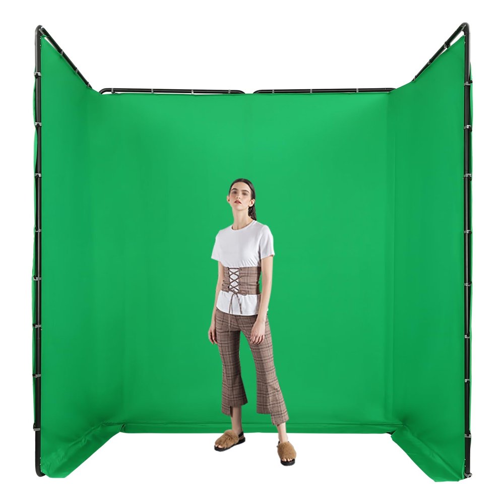 Photography Backdrop Stand with Green Cloth, Foldable, Black