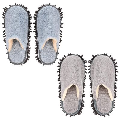 Floor Cleaning Slippers, 2 Pairs, Washable Flannel Chenille