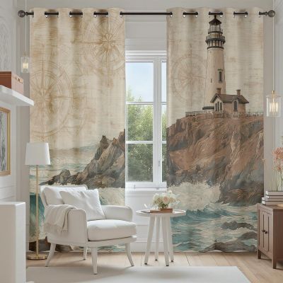 Tyafsgvqo Coastal Lighthouse Curtains with Grommets, 2-Piece Set, Retro Nautical