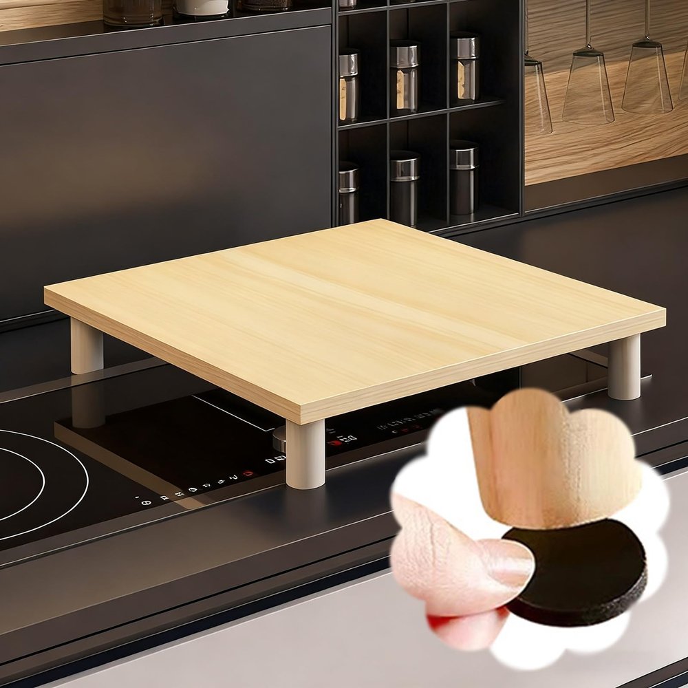 Gas Stove Cover with Non-Slip Feet, Wood-Look, 45 x 35 x 9.6 cm
