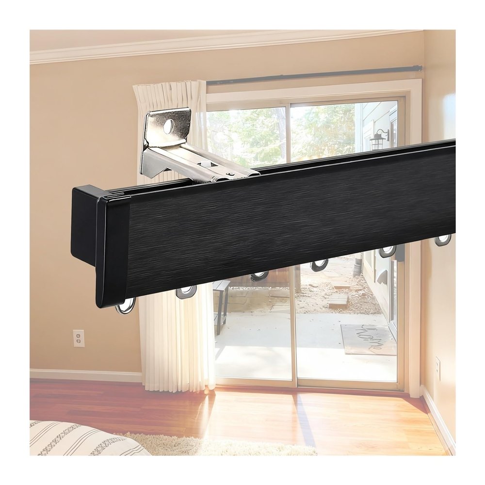 NOIRDA Single Aluminum Curtain Track, Wall/Ceiling Mount, Single-Track Room Divider Rail, Black, 540 cm (4 x 135 cm)