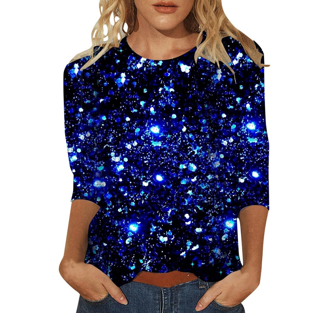 Foweknow Women's Sequin 3/4-Sleeve Top