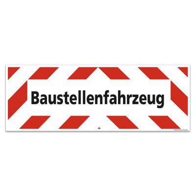 Construction Vehicle Sign with Red-and-White Warning Border, 2 mm Aluminum Composite Panel, 700 x 250 mm