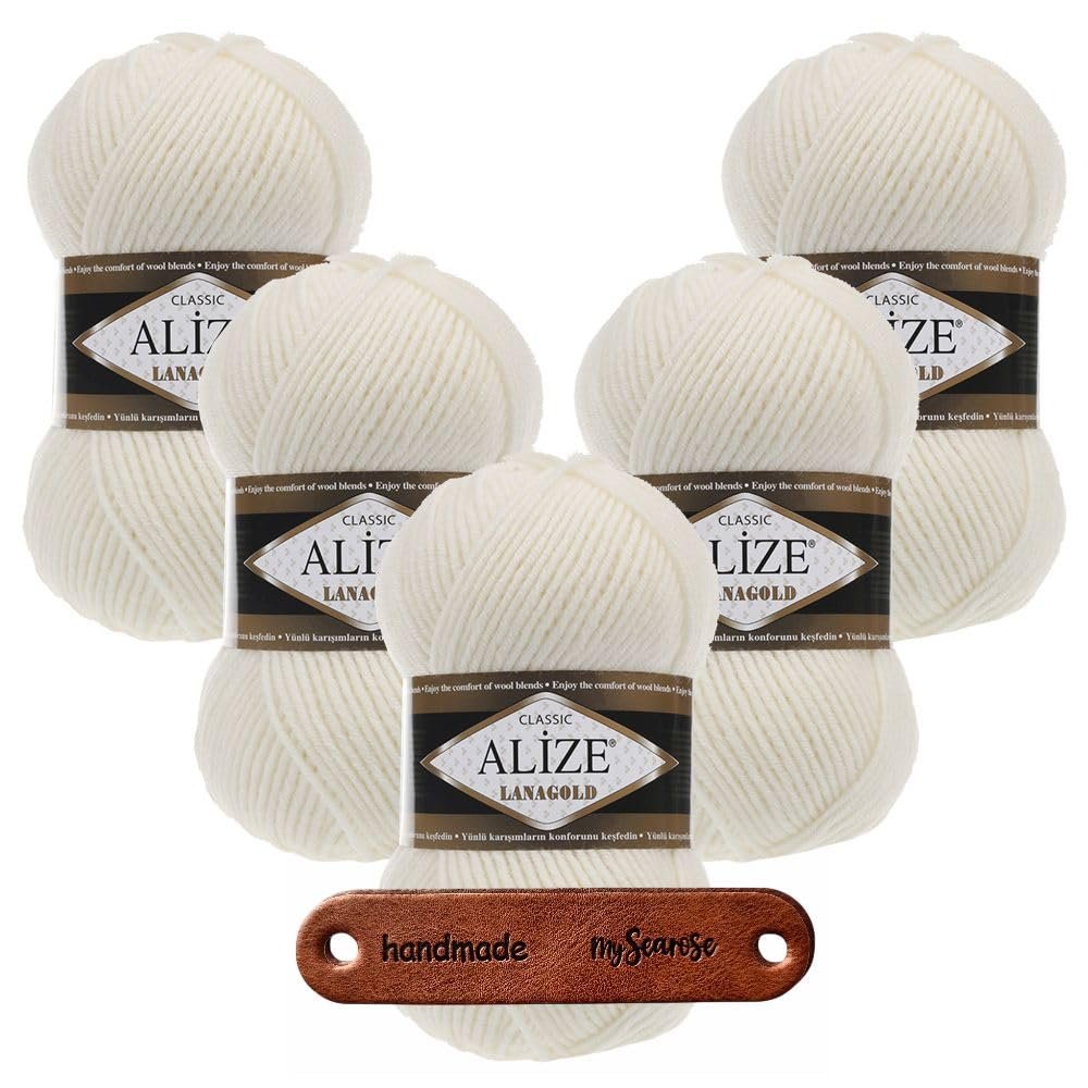 ALIZE Lanagold 62 Light Cream Premium Yarn, 5 x 100 g