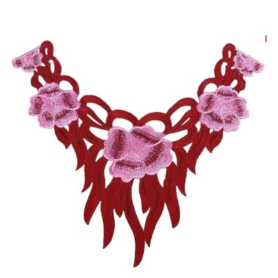 Lace Accent Collar Embroidered Applique for Women's DIY Projects (Style 1, Red, 1 Piece)