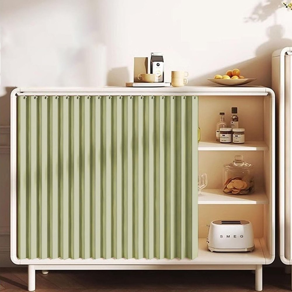 Custom-Made Foldable Cabinet Curtains with Sliding Rails, Green, W160 x H70 cm