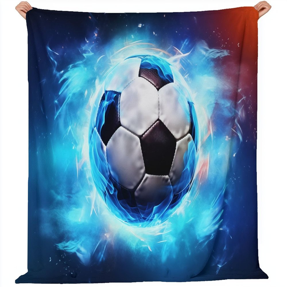 Women's Fantasy Football Pattern Flannel Fleece Blanket, Dark Blue, 100 x 130 cm